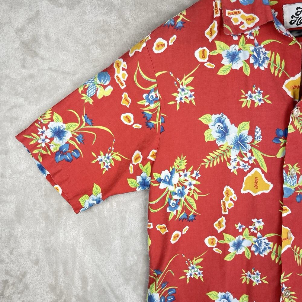 Hilo Hattie Hawaiian Shirt Red Botanical Print Men's XL Resortwear *Flaw* - Picture 3 of 13
